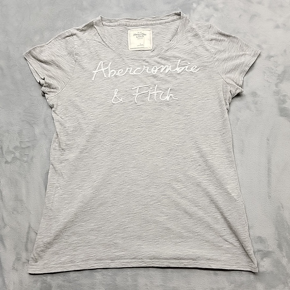 Abercrombie & Fitch Shirt Womens Large Gray Short Sleeve Logo Slub Knit Tee